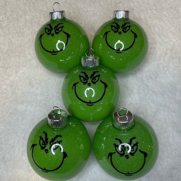 Glitter Grinch Ornaments (5 pcs) - Picture 1 of 1